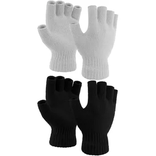 Cooraby 2 Paar verdickte warme halbe Fingerhandschuhe Winter gestrickt Kaschmir fingerlose Handschuhe für Männer und Frauen