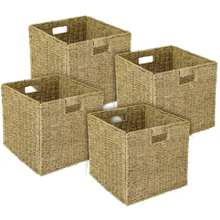 HMF Aufbewahrungskorb, Korb geflochten aus Seegras 4er Set passend für Kallax 32 x 34,5 x 32 cm
