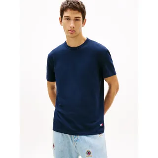 T-Shirt TOMMY JEANS "TJM REGULAR WAFFLE", Herren, Gr. S, schwarz night navy, Single Jersey, Obermaterial: 60% Baumwolle, 40% Polyester, regular fit normal, Rundhals, eingesetzt abgesteppte Kante, Shirts T-Shirt, Regular fit mit Rundhalsausschnitt