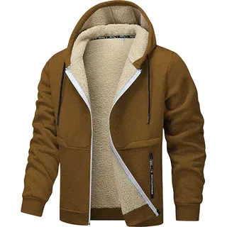 Winterjacke Herren Gefütterte Jacke mit Kapuze Männer Einfarbiges Mantel mit Reißverschluss Herren Winddicht Outdoorjacke Wärmend Jacke Mantel, Herren , braun, XL - Braun