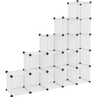 vidaXL Regalsystem mit 15 Würfeln, Würfelregal mit viel Stauraum, Schuhregal mit Stahlrahmen, Regal Standregal Modular Büro, Transparent PP