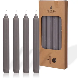 comforder COMFORDER Stabkerzen Set, 4x Tafelkerzen einfarbig + gerippt, 20cm, 7 Stunden Brenndauer (Grau)