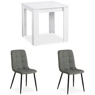 Homestyle4u Esstisch mit 2 Stühle Set Essgruppe mit 2 Stühlen Weiß hell Weiß 80x80 Küchentisch Esszimmergruppe - Weiß