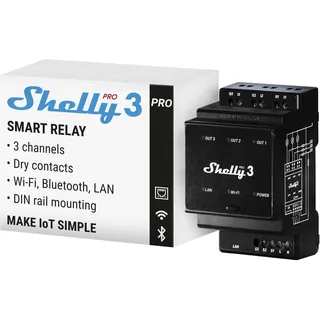 Shelly Pro 3 | Wlan, & LAN Smart-Relais-Schalter, Ein- - Dreiphasig, 3 Kanal, 16A, Potenzialfreie Kontakte, Garagentor | Beleuchtung, Hutschiene, Heimautomatisierung, Kein Hub Erforderlich