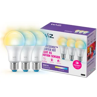 WiZ LED Lampe Tunable White 3er-Pack, 60W, dimmbar, warm- bis kaltweiß, smarte Steuerung per Stimme/Stimme über WLAN