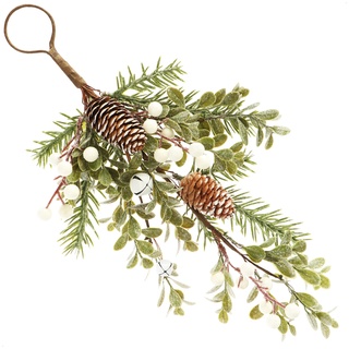 COM-FOUR com-four® Hänge Deko Weihnachten - Türschmuck für Weihnachten - Weihnachtsdeko zum Hängen - Wanddekoration Christmas (37cm - weiße Beeren/Zapfen)