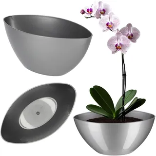 KADAX Blumentopf, ovaler Übertopf, Pflanztopf aus Kunststoff, Blumenübertopf, Deko, Pflanzkübel für Innen, Blumen, Pflanzen, Balkon, Blumenkübel, Pflanzgefäß, Moderne Form (38 x 14 cm, Silber)