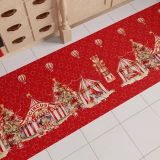 PETTI Artigiani Italiani - Weihnachts-Küchenläufer, Rutschfester und waschbarer Weihnachts-Küchenteppich, 52 x 100 cm, Zirkus-Weihnachtsteppich, Made in Italy