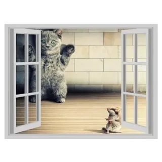 Handmade By Stukk Katze Mäuse 3D Wandaufkleber Kinderzimmer Spielplatz Katze Mäuse Wandaufkleber Dekoration