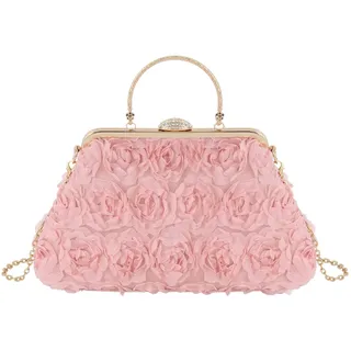 MilyaDE Damen Clutch Blumen Elegante Brauttasche Hochzeit Party Kleidertasche Abendtasche Handtasche mit Kette Handgriff Kiss Lock, Rosa