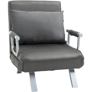 Homcom Schlafsessel 3-in-1 Kunstleder 65 x 80 x 69 cm Grau mit Kissen