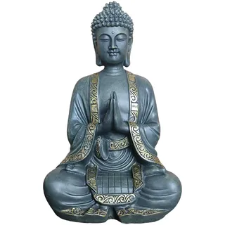 Relaxdays Buddha Figur betend, 38 cm, Gartenfigur, Vintage Dekofigur Wohnzimmer, wetterfest, frostsicher, Bronze-Gold