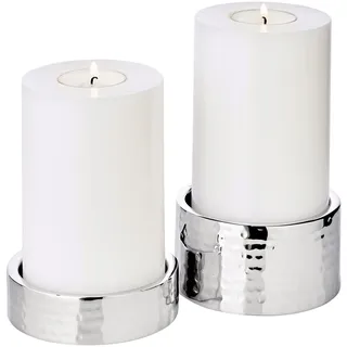 EDZARD 2er Set Kerzenhalter Luca, Edelstahl gehämmert hochglanzpoliert, Durchmesser 9,5 cm, Höhen 2,5 cm und 5 cm, für Stumpenkerzen Ø 8 cm, ideal für die Dauerkerze Cornelius von Edzard
