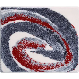 Grund Badteppich , Grau, Rot , Textil , Wellen , rechteckig , 50x60 cm , Oeko-Tex® Standard 100, Made in Europe , rutschfest , Heimtextilien, Badtextilien, Badematten