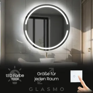 Badspiegel mit Beleuchtung 80 cm Eden - Rund Spiegel mit LED Beleuchtung - Kaltweiß 7000K - Badezimmerspiegel Lichtspiegel - Transparent