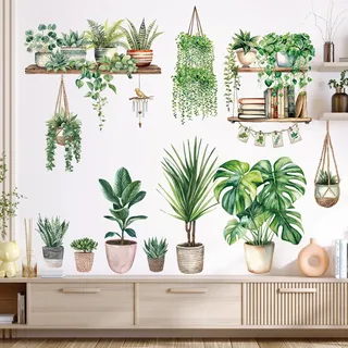 DECOWALL SG2-2411 Grünen Topfpflanzen und Blättern Wandtattoo tropisches Blatt Kinderzimmer Heimdekoration Schlafzimmer abnehmbare Wohnzimmerkunst grüne Blume Baum Wandbilder Dekor