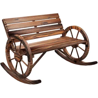 Outsunny Schaukelbank aus Holz, mit Armlehne, 2 Sitzer, für Garten, Balkon, Verkohlt , Dunkelbraun , 88x74x105 cm , Gartenmöbel, Gartenbänke