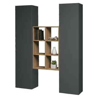 Kommode Ddeluc, Wohnzimmer-Set mit 2 Türen und Regalen, Wohnzimmer-Buffet, Küchen-Sideboard, 100% Italy, cm 140x30h180, Anthrazit und Ahorn - Schwarz