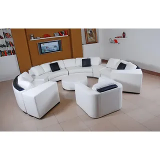 Wohnlandschaft Rund Ecksofa Leder Runde Couch Garnitur Sofa Couch Ecke + Sessel - Weiß