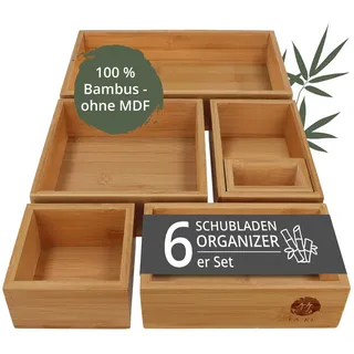 TAKE® 6-teiliges Schubladen Organizer aus 100% Natur Bambus - Boxen in vers. Größen für Küche, Bad & Büro, Schminktisch Organizer Bad, Drawer Organizer