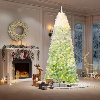 IDEALHOUSE Künstlicher Weihnachtsbaum 140 cm - Rosa Farbverlauf, Samt-Optik, 100 LED, 320+ Spitzen, klappbar (Hinged) mit faltbarem Metallständer, für Innen & Außen - Farbe: 4.5FT【Europe】White Powder