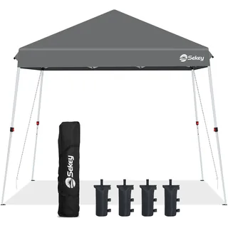Sekey Faltpavillon Pavillon 3x3 Gartenzelt Partyzelt Schrägbeinstruktur mit Belüftetes Dach, Wasserdicht, UV-Schutz 50+, mit Tasche & 4 Sandsäcke Grau - Grau