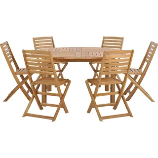 BELIANI Gartenmöbel Set Braun Akazienholz runder Tisch 150 cm mit 6 klappbaren Stühlen Landhaus Stil Terrasse Balkon Garten Möbel - Braun