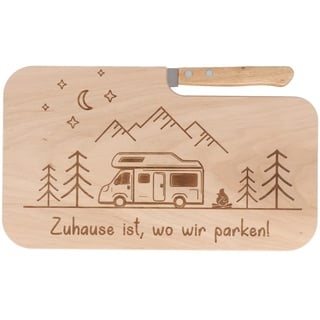 Spruchreif | Holz- Brotzeitbrett mit und Gravur „Zuhause ist, wo wir parken“ | Geschenkidee für Camper & Outdoor-Fans | Perfekt für Frühstück, Brotzeit & Camping-Touren