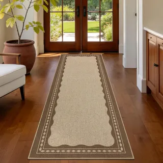 Geanup Teppich Läufer Flur rutschfest 60x180cm, Waschbar Jute Aussehen Küchenteppich, Braun Flurläufer, Modern Haltbarer Teppichläufer für Eingang Wohnzimmer Korridor Schlafzimmer Balkon