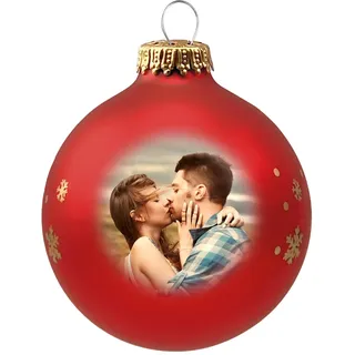 Contento Christbaumkugeln rot mit Foto, aus Glas, personalisiert - stilvoll, Weihnachten, individuell und persönlich - Weihnachtsbaum Deko weinrot (rot, 1 STK.)