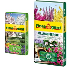 Floragard Florahum Pflanzerde 70 L • Universalerde • für Blumenbeete, Stauden, Sträucher, Gehölze und andere Gartenpflanzen • mit Tongranulat und dem Naturdünger Guano & Blumenerde, 40 Liter