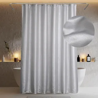 Popkozzi Duschvorhang Silber Textil Badezimmer Vorhang: Glitzer Funkeln Bling Hellgrau Stoff Waschbar Wasserabweisend Badevorhang - Luxus Fancy Glam Metallisch Shower Curtain - 183x214 cm