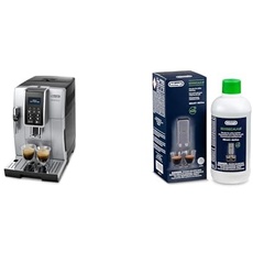 De'Longhi Dinamica ECAM 350.35.SB Kaffeevollautomat mit Profi-Milchaufschäumdüse für Cappuccino, Espresso und Long Coffee Direktwahltasten, Digitaldisplay, x2-Funktion, Silber mit DLSC 500 Entkalker