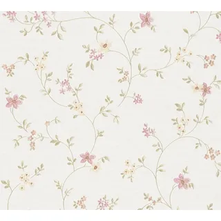 A.S. Création Vliestapete Blumenmuster Beige Grün, und Rosa Maße 0,53 m x 10,05 m