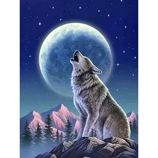 ZSJDOSE Diamond Painting Erwachsene Kinder 5D Diamant Full Bilder Stickerei Malerei Runde Steinchen Home Deco Weihnachten Geschenk (Wolf)