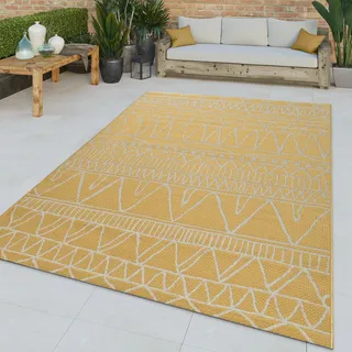 TT Home Flachgewebter In-& Outdoor Teppich Abstraktes Muster Orientalisch Gelb Modern Größe 120x160 cm - Gelb