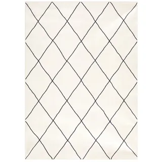 Idimex Teppich RHOMB, Wohnzimmerteppich 200 x 300cm waschbar mit Linien-Design Rauten creme weiß 200 cm x 300 cm