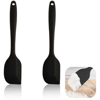 2er-Set 22,7 cm Mini-Silikonspatel, Schwarz, Hitzebeständig bis 315°C, Flexibel und Nahtlos, Ideal zum Backen, Kochen, Mischen und Rühren, Perfekt für Kleine Behälter und Schwer Zugängliche Stellen