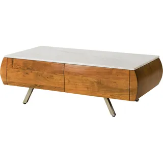 Massivmoebel24.de Couchtisch Akazie 124x60x40 natur lackiert / Marmor weiß MONTREAL #130 - Weiß