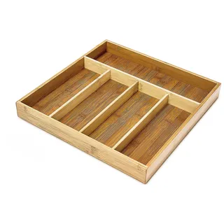 Relaxdays Besteckkasten mit 5 Fächern HxBxT: ca. 4 x 34 x 33,5 cm Besteckeinsatz aus Bambus als Schubladenorganizer und Besteckeinlage großer Schubladenkasten aus Holz pflegeleichte Besteckbox, natur