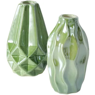 BOLTZE Vase Palomina (2 TLG., Farbe Grün, aus Keramik, Perleffekt, LxBxH: 6 x 6 x 11 cm, Rund, Handgearbeitet, Wasserfest, Blumenvase, Dekoration) 2061774