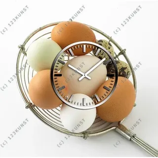 3661 Dixtime Designer Wanduhr 90cm x 90cm quadratische ausgefallene Küchenuhr Motiv Eier