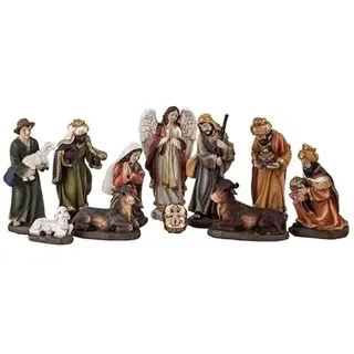 DRW Geheimnis Geburt 11 Stücke Klassik mit Könige, Engel, Hirte und Tiere aus Harz, handbemalt, 13 cm hoch