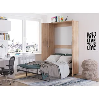 Wandbett Schrankbett TEDDY 120x200 Sonoma Eiche Vertikal Wandklappbett, Schrankklappbett, Schrank mit integriertem Klappbett, Funktionsbett inkl. Lattenrost - Braun, Bronze