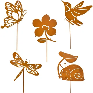 Ljevandria Gartendeko Rost 5 er Gartenstecker Metall Schmetterling Garten Deko für Draußen Rostdeko Edelrost Blumenstecker Deko Frühling Sommer Ostern für Terrassen Blumentopf Balkon Wetterfest