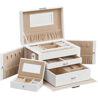 Schmuckkästchen , Weiß , Holzwerkstoff , 26x17.4x18.2 cm , Schubladen herausnehmbar, verschließbar , Kleinmöbel, Schmuckkästchen & Schmuckschränke