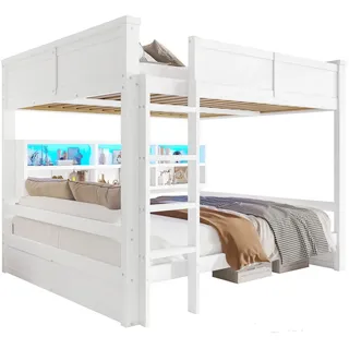 Wishdor Etagenbett 160/200 cm in Weiß mit 6 Schränken und Led , Holz, Holzwerkstoff , Rechteckig , 160x200 cm , Babymöbel & Kindermöbel, Kinderzimmer & Jugendzimmer, Stockbetten