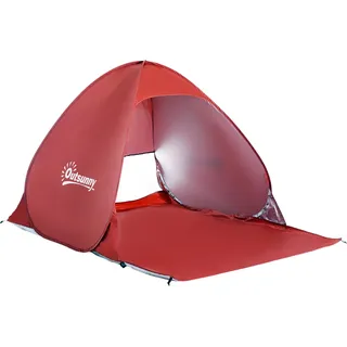 Outsunny Strandmuschel Strandzelt Wurfzelt Pop Up Zelt Campingzelt Automatisch, Polyester, Rot 150 x 200 x 115 cm