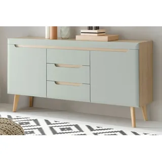 Sideboard "Isgard" in Pistazie matt und Scandi Eiche Kommode skandi 160 x 83 cm - Grün