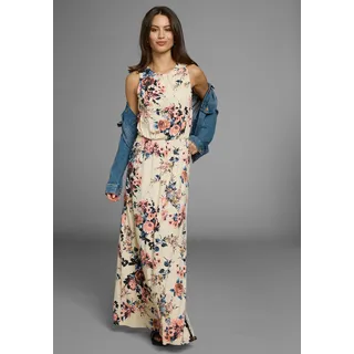 Laura Scott Sommerkleid bodennah geschnitten, für warme Tage, aus Single Jersey, geblümt, beige